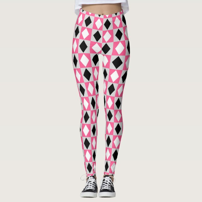 Legging Diamond Geométrico Rhombus, Preto-Rosa, (Frente)