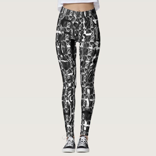 Legging Diferentes cinzas, diferentes faixas verticais (Frente)