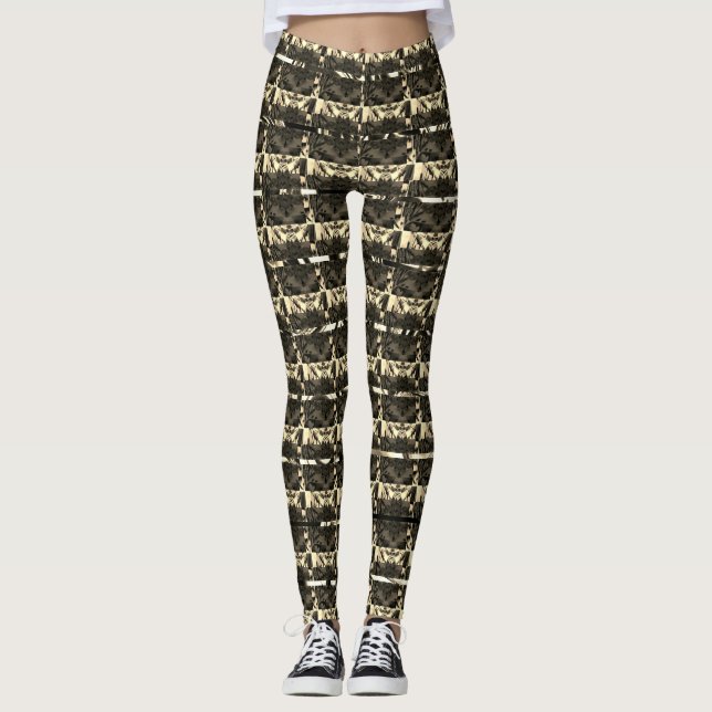 Legging Diferentes formas castanho, listradas diferentes (Frente)