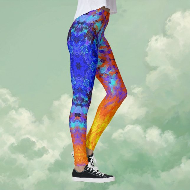 Legging Digital Mandala Blue Orange e Yellow (Blue Orange and Yellow Digital Mandala Leggings by Wormhole Orbital)