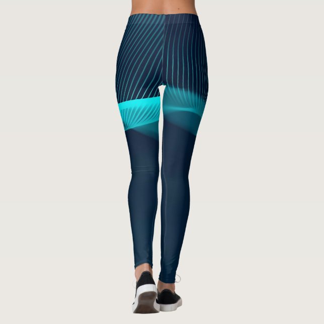 Legging Dinâmica de Fluido Verde abstrato Azul (Verso)