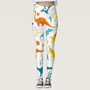 Legging Dinossauros estilizados, elementos florais, fofos.