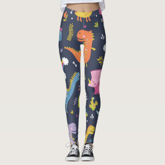 Legging Dinossauros para Crianças: Padrão Colorido de Vint
