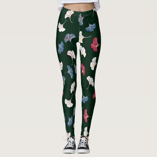 Legging Ditsy Ginkgo: Outono Escuro Sem Vista. (Frente)