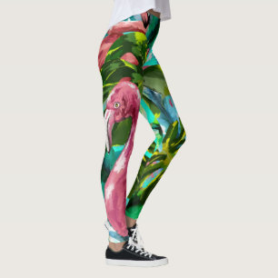 Legging Diversão da Palma Verde Tropical Flamingos Rosa Ro