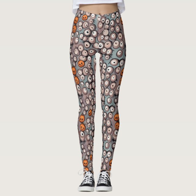 Legging Diversão Desenhos Únicos de Olhos de Monstro Cinza (Frente)