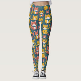 Legging Diversão Fofa Colorida Kawaii Kitty Amarelo Gatos 