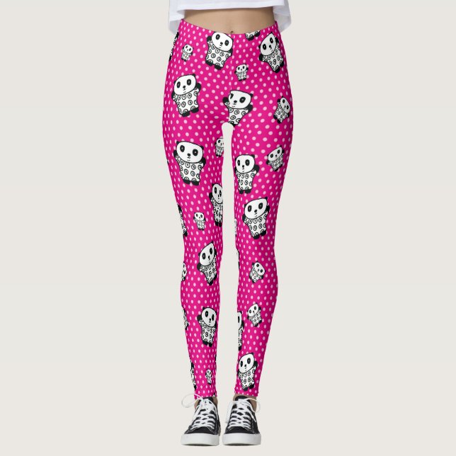 Legging Diversão Moderno Fofa Rosa Panda Urso Kawaii (Frente)