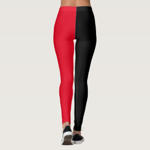 Legging Dividir cor meio preta e meio vermelha