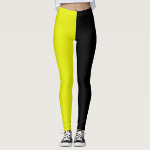 Legging Dividir Metade Cor Preto-Amarelo