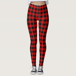 Legging DIY BG Bright Red Black Buffalo Xadrez Tartan