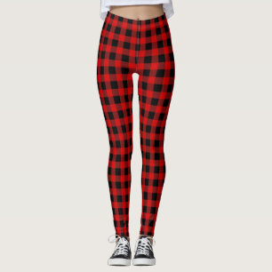 Legging DIY BG Bright Red Black Buffalo Xadrez Tartan
