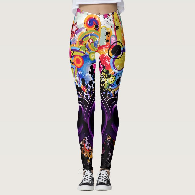 Legging DJ Music Colorful Modern Auto-falantes Musical Fun (Frente)