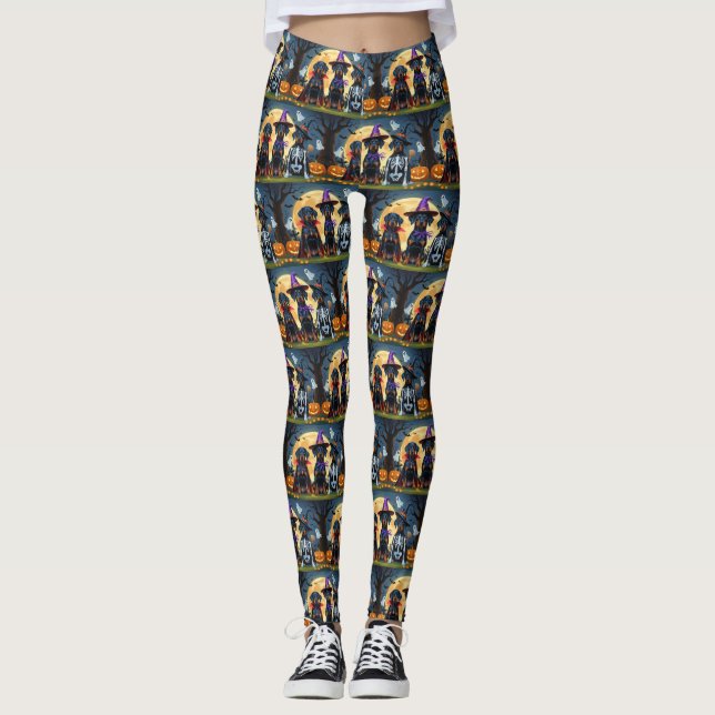 Legging Doberman Dogs Pumpkin Halloween Engraçado (Frente)