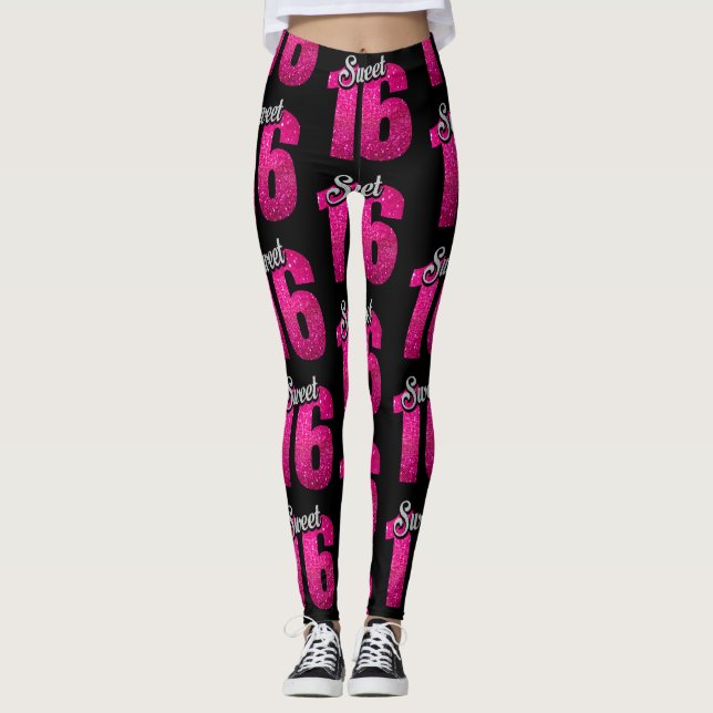 Legging Doce 16" do preto e do rosa "caneleiras (Frente)