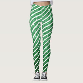 Legging Doce Bastão de Doces de Natal Brilho Verde Listrad