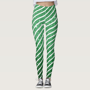 Legging Doce Bastão de Doces de Natal Brilho Verde Listrad
