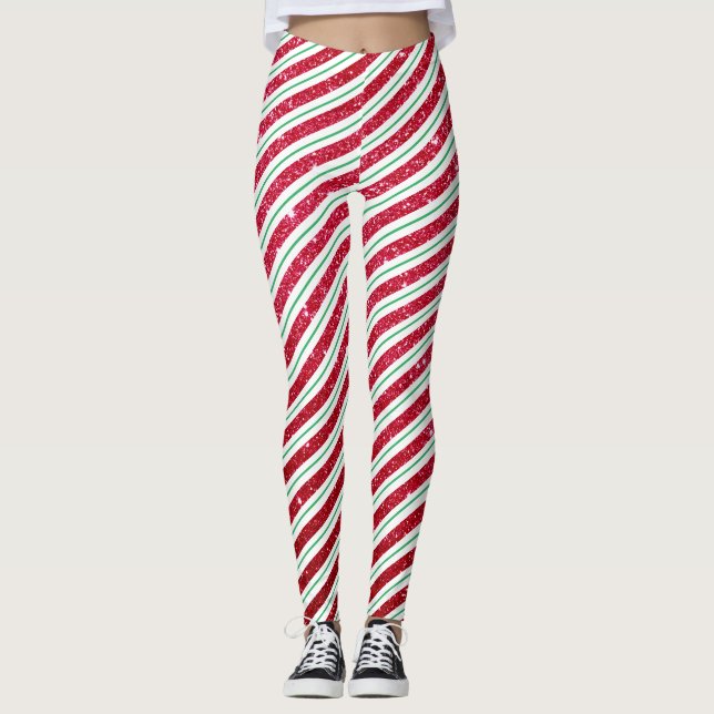 Legging Doce Cane de Açúcar Brilho Padrão Listrado Natal (Frente)