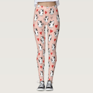 Legging Doce Padrão de Gatos Kawaii Rosa & Corações (3)