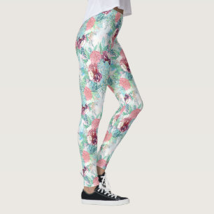 Legging Doce Peônia Rosa Menta e Suculenta Floral Pintada 