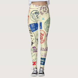 Legging Documento Vintage: Coleção do Conjunto de Carimbos
