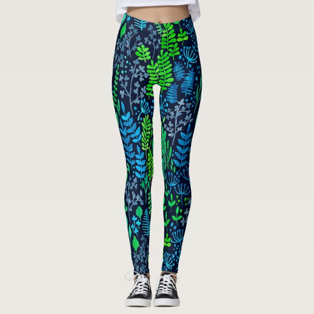 Legging Dodores florais de aquarela fundo escuro (Frente)