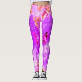 Legging Dois Hibiscus Louco Roxo e Rosa Quente em Vermelho