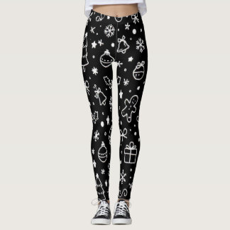 Legging Doodle de Natal Moderno Divertido
