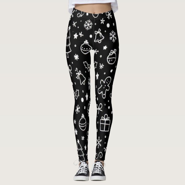 Legging Doodle de Natal Moderno Divertido (Frente)