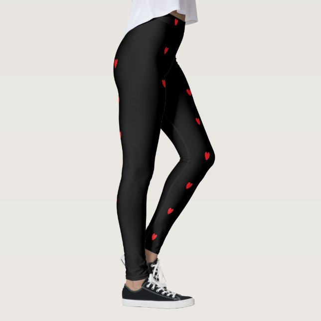 Legging Doodle Heart Padrões Red Black Cute Bonito (Direita)