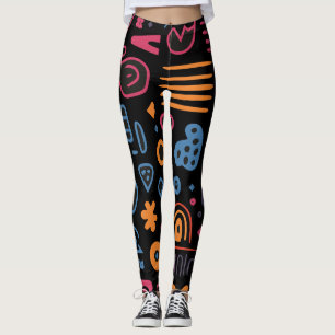 Legging Doodle Tribal Abstrato Neon Geométrico Preto