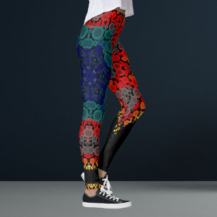 Legging Dot Mandala Flor Amarelo Azul e Vermelho