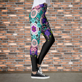 Legging Dot Mandala Flor Azul Verde e Rosa