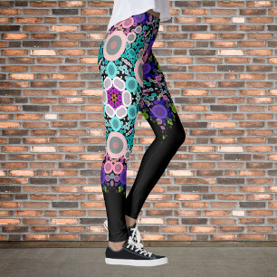 Legging Dot Mandala Flor Azul Verde e Rosa