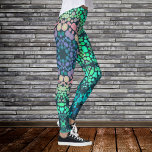Legging Dot Mandala Flor Azul Verde e Rosa<br><div class="desc">Esta flor de ponto de ranhura foi inspirada por mandalas de tinta. Padrões geométricos triviais para o hippie moderno!</div>
