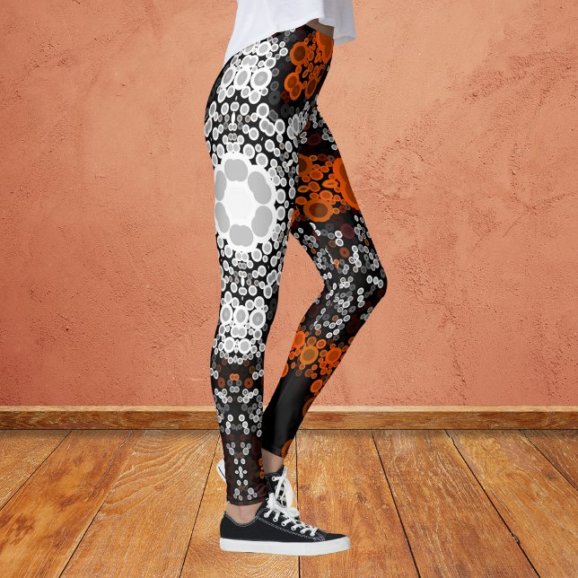 Legging Dot Mandala Flor Branco Laranja e Preto (Criador carregado)