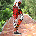 Legging Dot Mandala Flor Laranja Branco e Vermelho<br><div class="desc">Esta manivala apresenta cor de laranja,  branco e vermelho e foi inspirada por mandalas de pontos de tinta. Padrões geométricos triviais para o hippie moderno!</div>