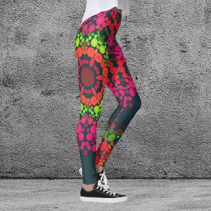 Legging Dot Mandala Flor Rosa Verde e Laranja