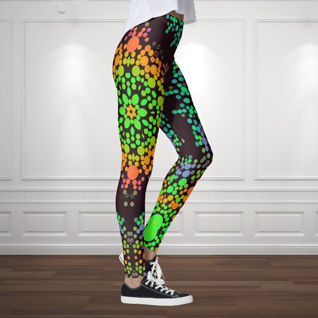 Legging Dot Mandala Flor Verde Laranja e Azul (Criador carregado)