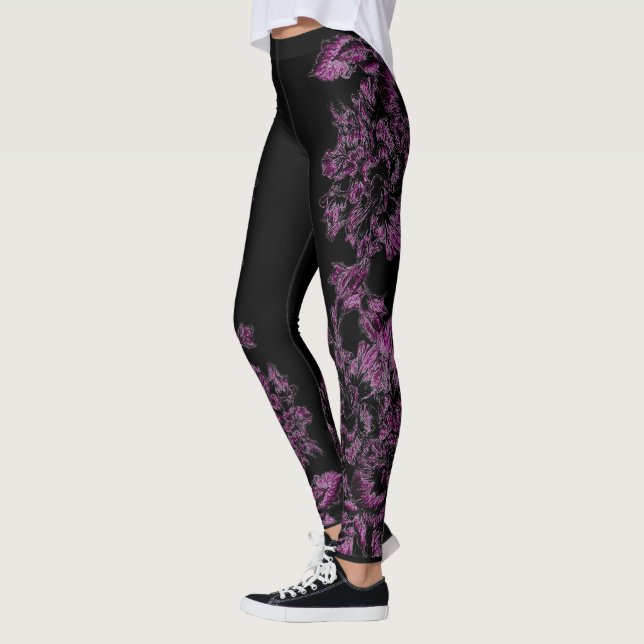 Legging Double Hibiscus Purple on Black  (Esquerda)