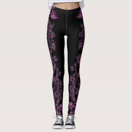 Legging Double Hibiscus Purple on Black 