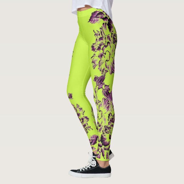 Legging Double Hibiscus Purple on Lime  (Esquerda)