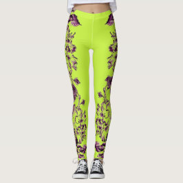Legging Double Hibiscus Purple on Lime