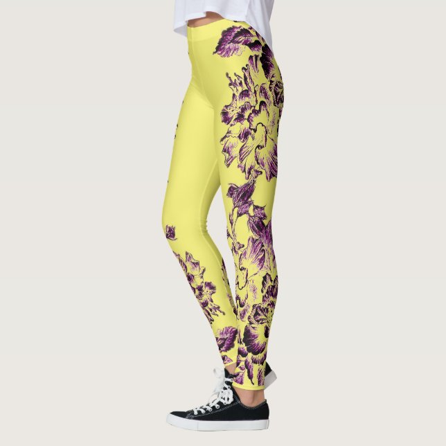 Legging Double Hibiscus Purple on Yellow  (Esquerda)