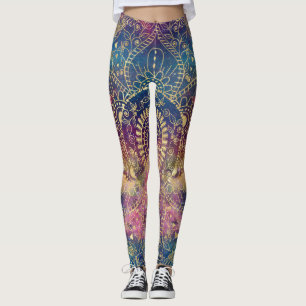 Legging Dourada aquarela e nebula mandala