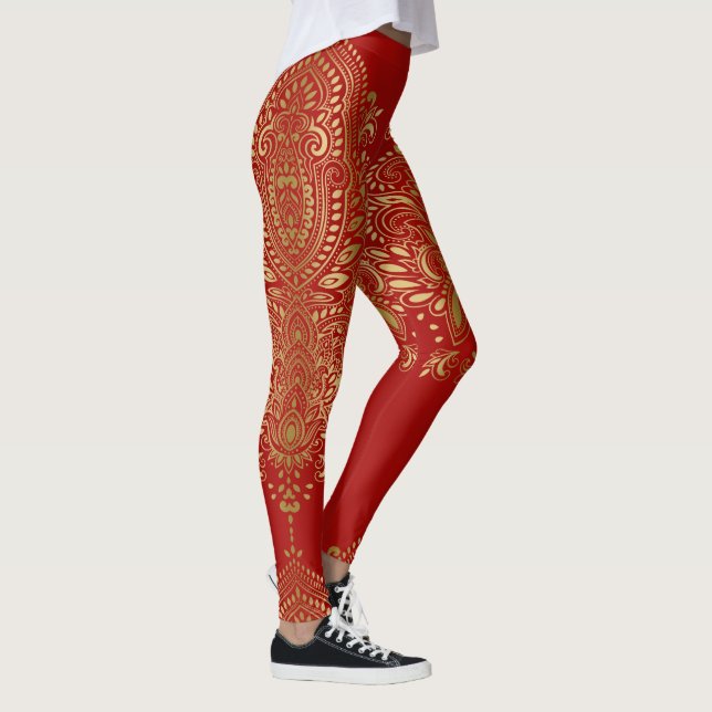 Legging Dourada e vermelha paisley mandala (Direita)
