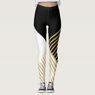 Legging Dourada Geométrica Branca Preta - Design moderna