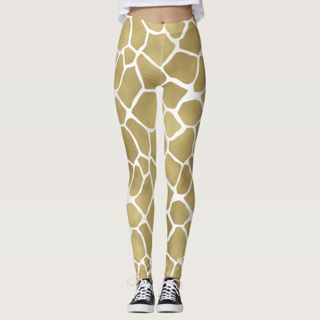 Legging Dourada Giraffe Impressão (Frente)