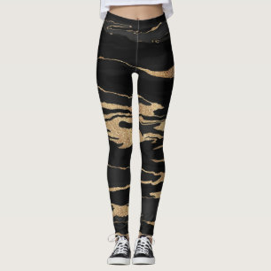 Legging Dourada pintura de Abstrato de mármore preto