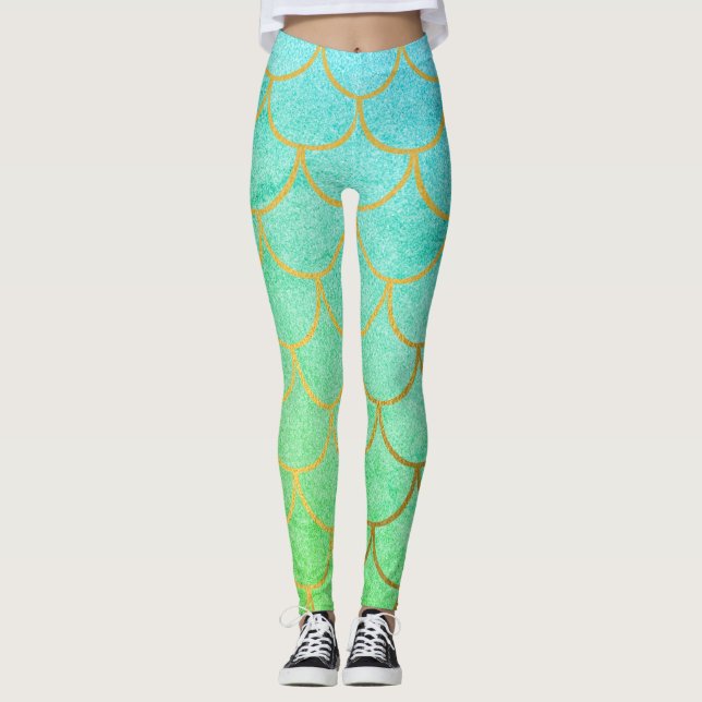 Legging Dourada Scalid Turquoise Teal Glitter (Frente)